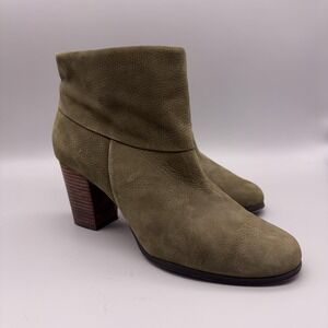 Cole Haan Boots Womens Size 10.5 Green Leather Ankle Booties Block Heel